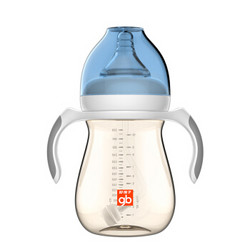 Goodbaby 好孩子 母乳实感宽口径握把吸管PPSU奶瓶 小饿魔系列 粉蓝 300ml