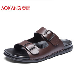 奥康旗舰店官方 夏季外穿凉拖一字拖男士韩版真皮凉拖鞋