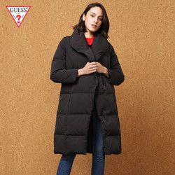 GUESS女士时尚纯色条纹高领长款保暖舒适羽绒服-Q73L18RA7U0