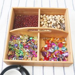 佳佰 创意原竹零食分格盒托盘架子四格食品置物盒 SN1240 *10件