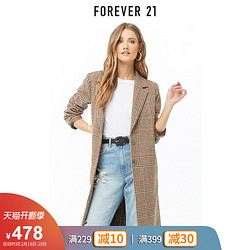 Forever21秋冬女装大衣外套时尚宽松型单排扣格纹长款外套大衣女