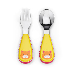 Skip Hop 可爱动物园系列 宝宝餐具不锈钢叉勺组合 小猫图案