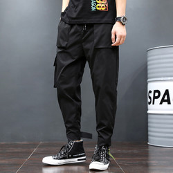 BOOXCOCK 夏季休闲裤百搭裤子青少年口袋装饰阔腿锥形裤