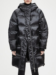 MOCO纯色中长款大毛领连帽羽绒服女2018新款MT183EIN101 摩安珂