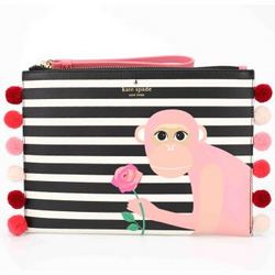 凯特·丝蓓 （Kate Spade）女士黑白条纹人造革猴子印花手拿包 PWRU5615 974