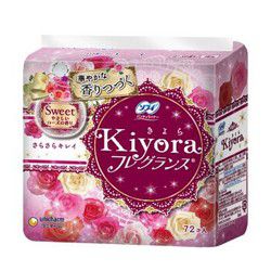 日本进口 苏菲(sofy) 卫生护垫 Kiyora 典雅玫瑰香 140mm*72片 棉柔舒适 尤妮佳(unicharm) *3件