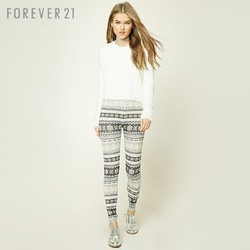 Forever 21女士裤子时尚棉质雪花印花打底长裤
