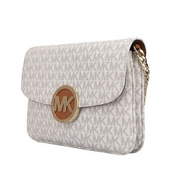 MICHAEL KORS 迈克·科尔斯 MK女包 FULTON系列女士香草色PVC字母印花单肩斜挎包 32S7GFTC7B VANILLA