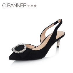 C.BANNER/千百度2018春夏新品商场同款水钻中跟半凉鞋A8221113