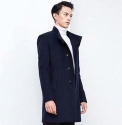 GXG毛呢大衣男装 冬季男士藏青色时尚潮流中长款单排扣羊毛大衣