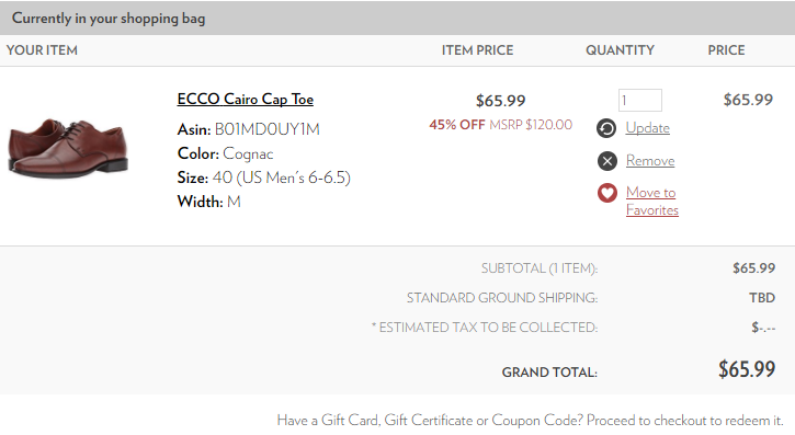 ecco 爱步 Cairo Cap Toe Tie 男款商务皮鞋