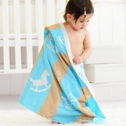 象宝宝（elepbaby）婴儿浴巾 全棉纱布提花大浴巾140X70CM（梦幻木马蓝色） *5件+凑单品