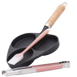 吉睿 煎锅 铸铁三孔煎蛋锅 JR3098 无涂层早餐锅 铸铁蛋糕模具锅 *3件