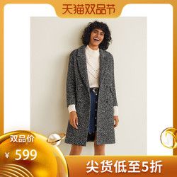 MANGO 春夏正面双排扣羊毛混色面料中长款大衣