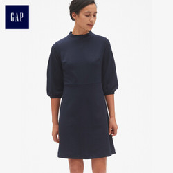 GAP旗舰店 女装 半高领连衣裙灯笼袖冬装女士五分袖通勤A字型裙子398695 海军蓝色 160/84A(2)