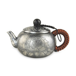S990银茶壶纯手工功夫茶具富贵牡丹C-AG-1-4