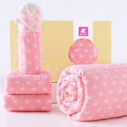 Elepbaby 象宝宝 四季款 婴儿盖毯新生儿澡巾毛巾口水巾4件套 粉色礼盒装 *2件