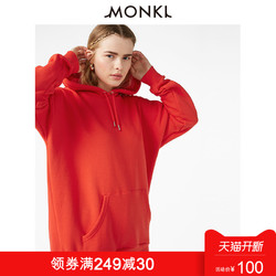 MONKI2018新款 慵懒风连帽加绒宽松中长款套头卫衣女秋 0562523