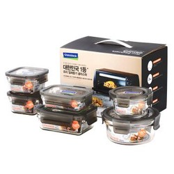 Glasslock韩国进口钢化玻璃保鲜盒耐热玻璃微波炉烤箱可用款饭盒6件套  GL2111
