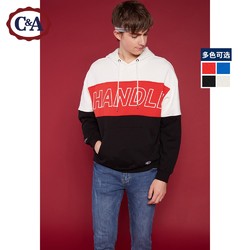 C＆A CA200210337 拼接撞色字母毛圈棉连帽卫衣宽松男