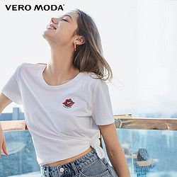 Vero Moda2019夏季新款红唇立体装饰印花纯棉T恤女|319201548