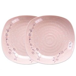 雅诚德 粉色四角瓷盘 17cm*2