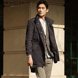 折|MECITY男装立领收腰纯色中长款风衣外套男