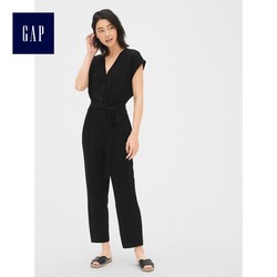 Gap女装直筒休闲连体裤夏季468800 2019新款女士气质短袖通勤裤子