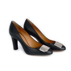 Bally 巴利 女士耐磨橡胶底牛皮金属装饰方根高跟套脚鞋 户外休闲鞋