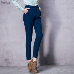 阿卡纯色系冬装新品复古拼贴平纹法兰呢休闲裤KA10150Q