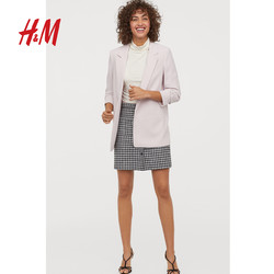 H＆M女装外套 通勤直筒翻领打褶休闲七分袖西装外套女 HM0578487