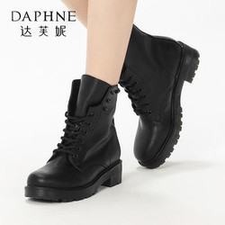 Daphne 达芙妮 1516605003 街头时尚马丁靴潮女中跟系带短靴