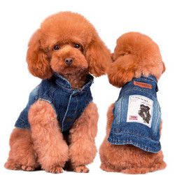 华元宠具狗狗衣服复古牛仔小马甲春秋装泰迪比熊宠物服饰S