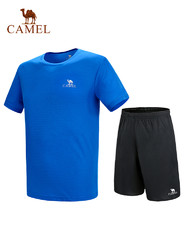 CAMEL骆驼运动套装男 透气吸汗跑步健身服 休闲衣裤短袖两件套