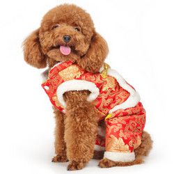 华元宠具狗狗衣服秋冬装唐装四脚衣服 唐装大红M *3件