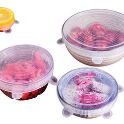 美之扣 6个装硅胶保鲜盖 万能碗盖 冰箱保鲜膜盘碟盖保鲜膜密封重复使用 透明 *5件