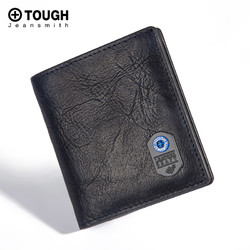 香港TOUGH潮牌短款真皮敞口翻折头层牛皮经典复古多卡位薄款钱包
