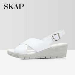 SKAP圣伽步新品简约舒适坡跟凉鞋 夏季轻质搭扣增高女鞋10810711