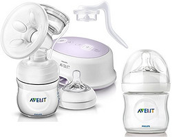 飞利浦 AVENT 新安怡 自然系列 单边 电动/手动 两用吸乳器/吸奶器 SCF332/02 (产地:英国) 赠自然原生宽口PP 奶瓶125ml