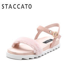 STACCATO/思加图2018年夏季专柜同款甜美毛绒布女皮凉鞋9L605BL8 粉色 37