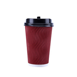 利得一次性加厚咖啡杯 双层瓦楞纸杯奶茶杯20套 带盖 16盎司450ml *3件