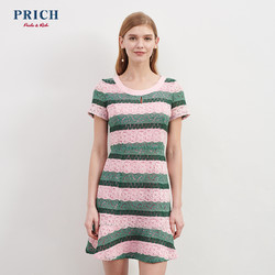PRICH2018新款裙子优雅时尚条纹拼接连衣裙女中长款 PROW86302M