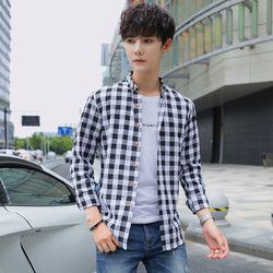 BAOXIANSHEN 新款男式长袖衬衫秋季衬衣韩版休闲百搭春秋男装衬衫 *3件