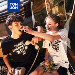 唐狮短袖t恤男夏季新款青年圆领韩版棉情侣装半袖衣服潮流t 黑色/男女同款 XL