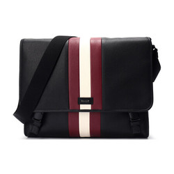BALLY 巴利 男士黑色红白条纹皮质单肩斜挎包 BRIDLE 10