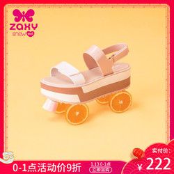map/zaxy2018新款女凉鞋沙滩鞋松糕一字带拼色果冻鞋坡跟女鞋