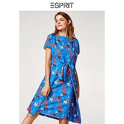 ESPRIT女夏季清新印花中长款时尚系带收腰连衣裙-048EE1E036