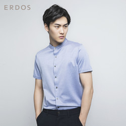 ERDOS 18春夏新品简约立领斜细条纹丝棉短袖男针织衬衫