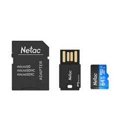 Netac 朗科 P500 64GB U1 TF卡 科技蓝（内存卡+读卡器+SD卡套）