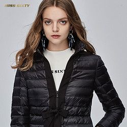 Miss Sixty2018新款秋季纯色立领系带收腰修身羽绒服外套女